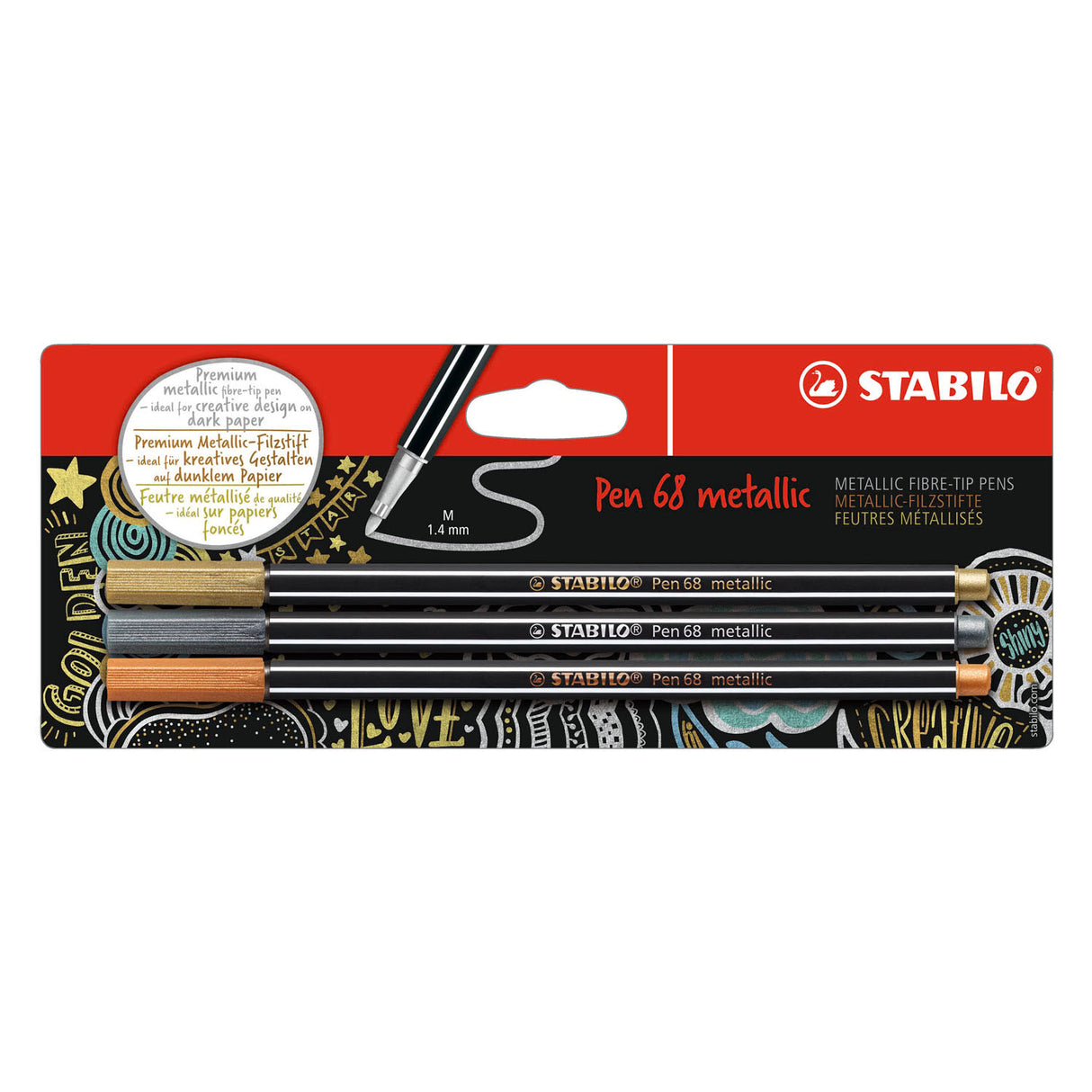 Stabilo pen 68 metallic viltstiften zilver goud koper - 3dlg.