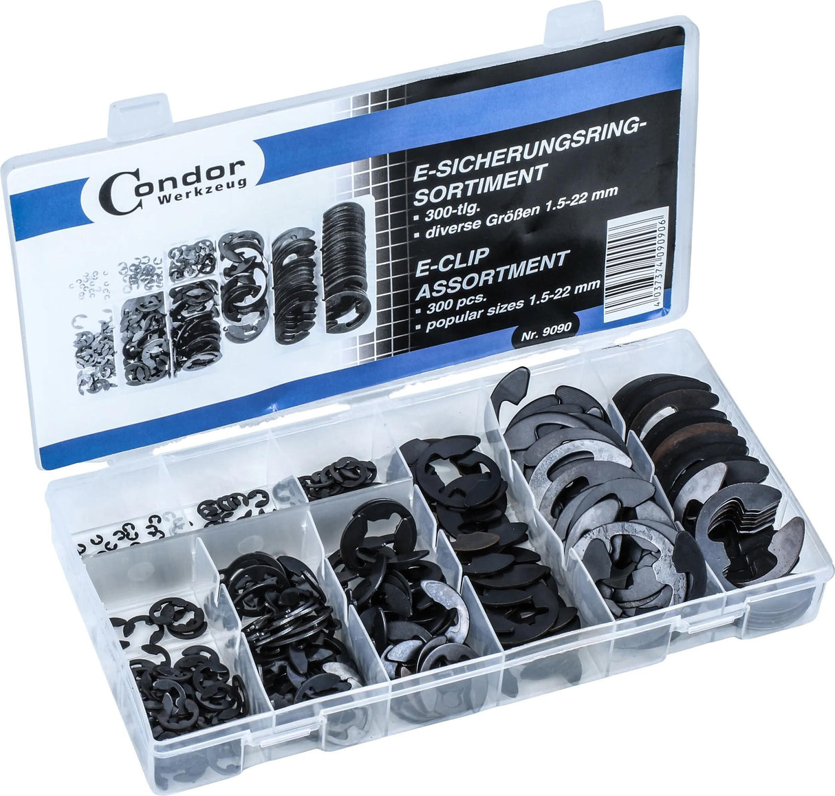 Condor assortiment borgringen 9090 e-circlips assortments 300 pcs., 1.5-22 mm