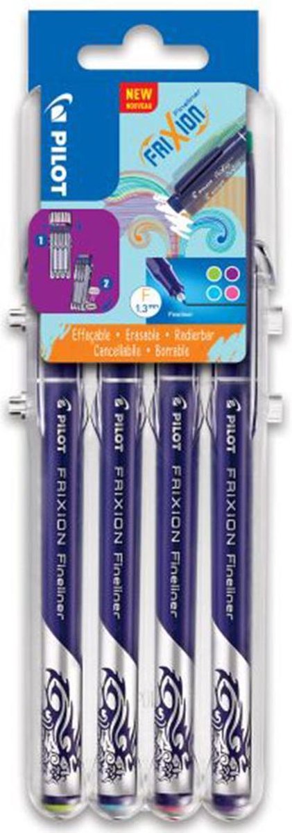 Pilot frixion uitwisbare fineliner set - 4 stuks in diverse kleuren