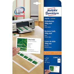 Visitekaartjes avery a4 200 g m² mat wit 25 vellen