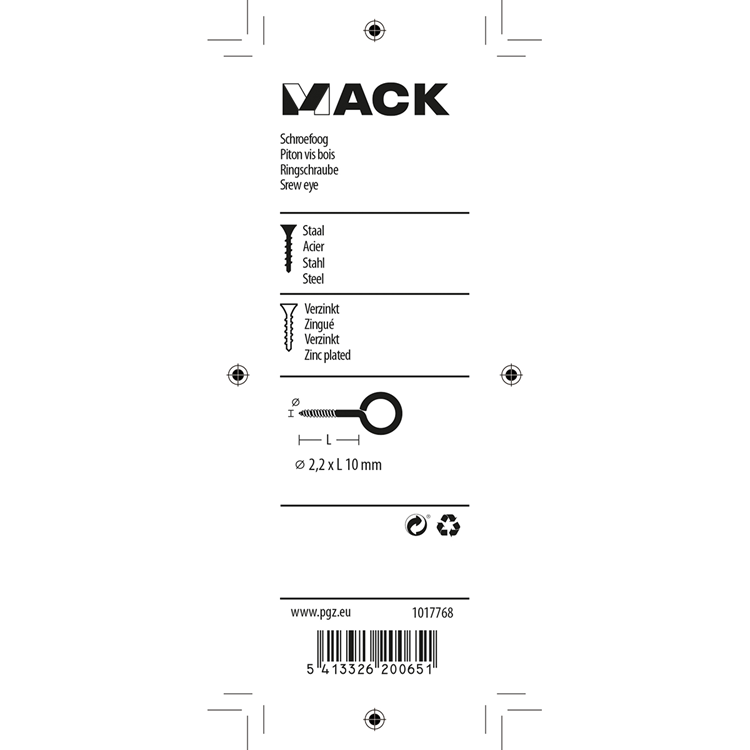 Mack 1017768 - schroefoog staal verzinkt 20st 2,2 x 10 mm | 10 stuks