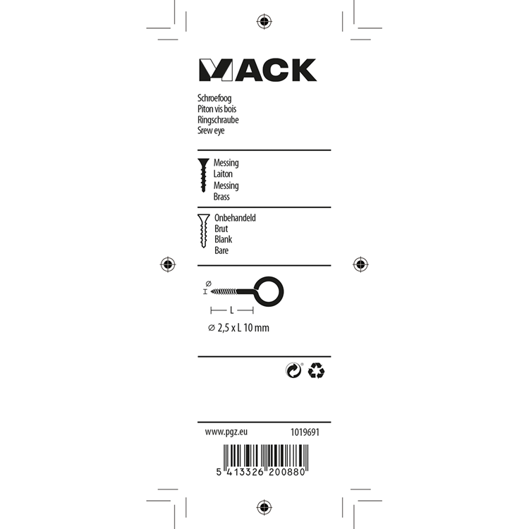 Mack 1019691 - schroefoog messing 6 st 2,5 x 10mm | 10 stuks
