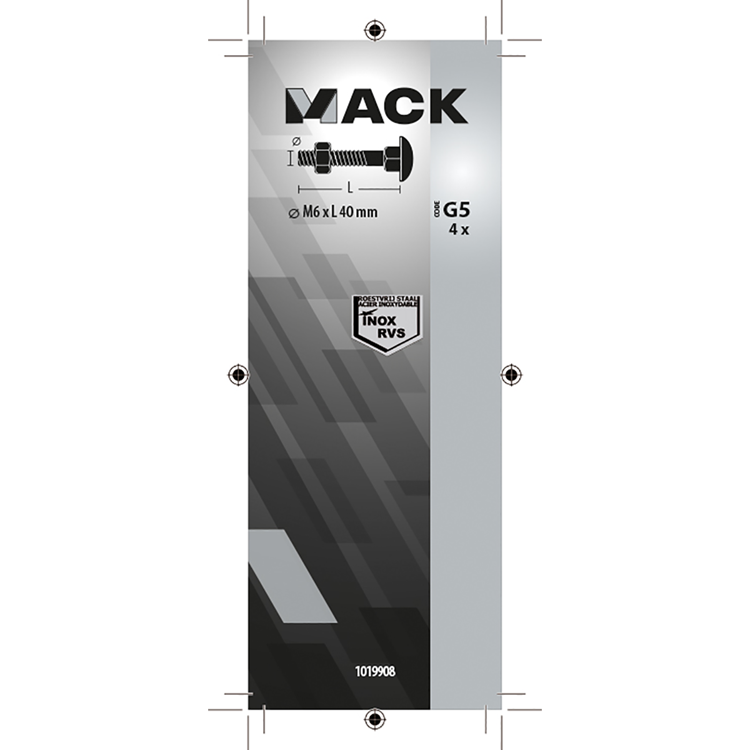 Mack 1019908 - houtbout + moer roestvrijstaal 4 st m6x40 mm | 10 stuks