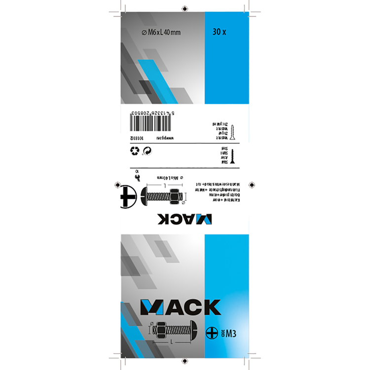 Mack 1018102 - kachelbout + moer staal verzinkt 30 st m6 x 40 mm | 5 stuks