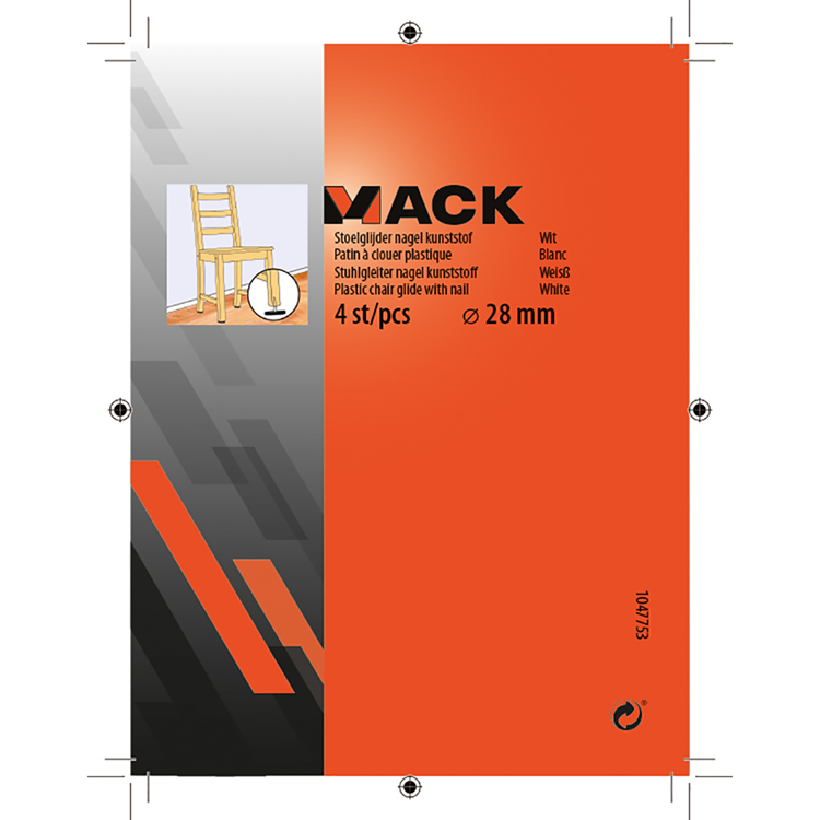 Mack 1047753 - stoelglijder nagel kunststof wit ø 28 mm 4 st pcs | 6 stuks