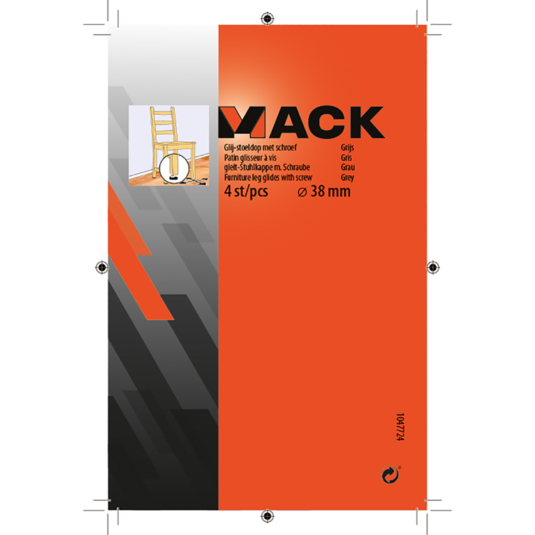 Mack 1047724 - glij-stoeldop met schroef grijs ø 38 mm 4 st pcs | 6 stuks