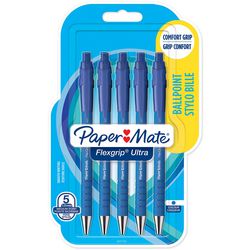 Paper mate flexgrip ultra-balpennen met drukknop | medium punt (1,0 mm) | blauwe inkt | 5 stuks