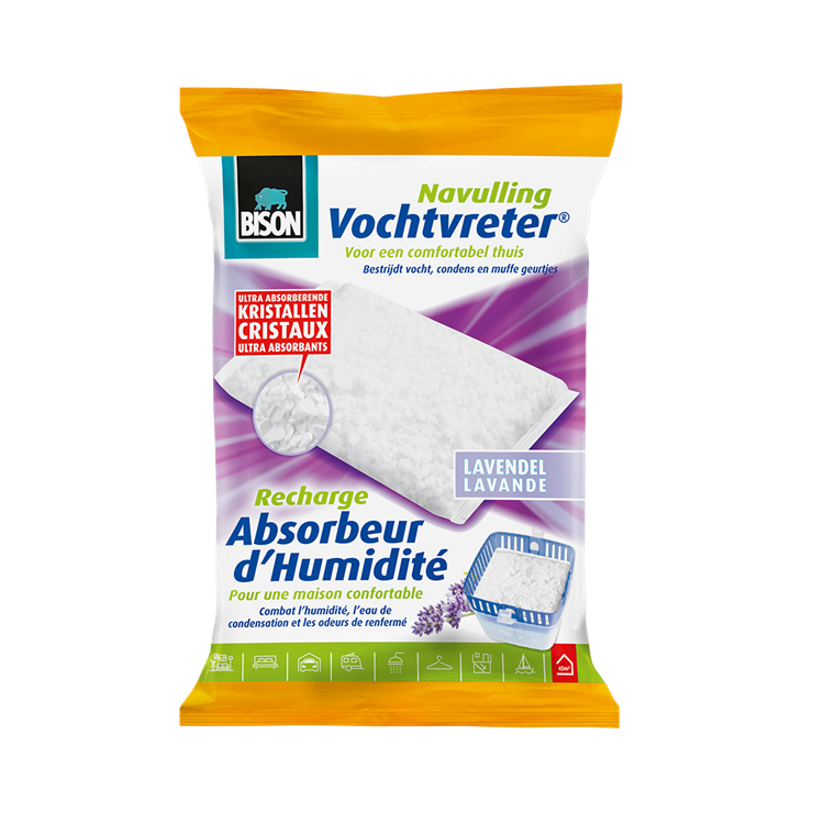 Bison vochtvreter® navulzak lavendel 450 g, lavendelgeur, geschikt voor vochtvreter®, bestrijd hoge luchtvochtigheid, geen batterij nodig, ook geschikt voor caravans en campers