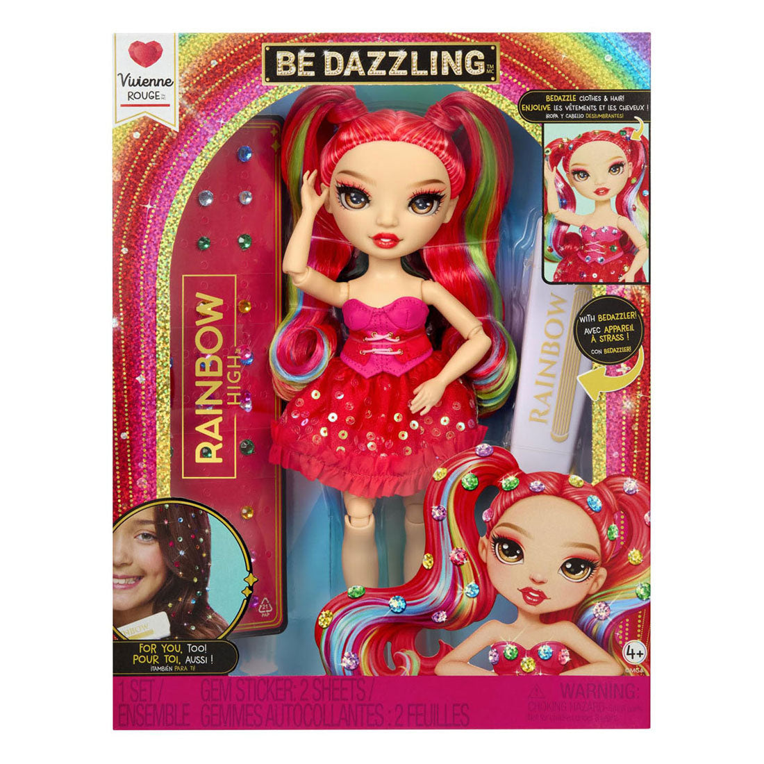 Rainbow high be dazzling-modepoppen - vivienne rouge (rood) met bedazzle-tool en glinsterende strass-steentjes