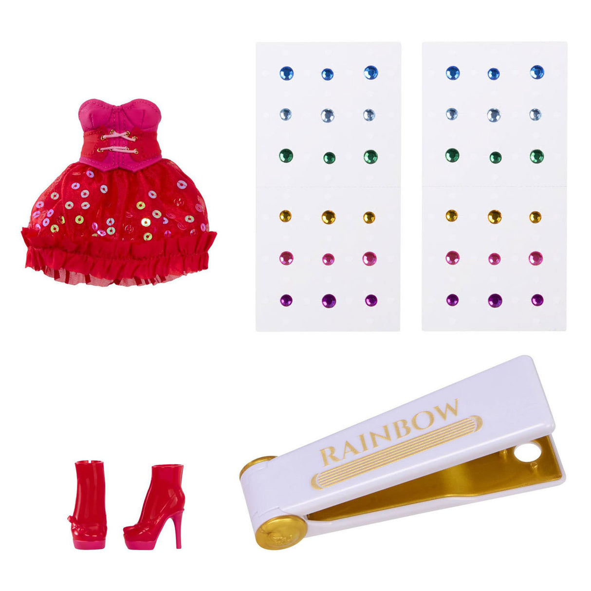 Rainbow high be dazzling-modepoppen - vivienne rouge (rood) met bedazzle-tool en glinsterende strass-steentjes
