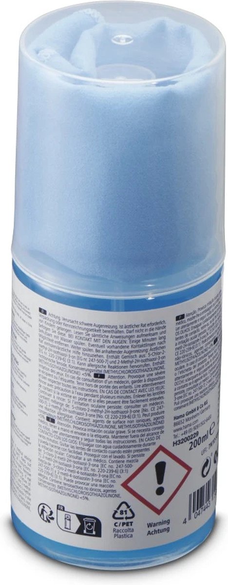 Hama beeldschermreiniger spray 200 ml + reinigingsdoekje