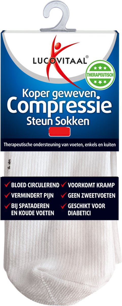 Lucovitaal koper compressie steunsok maat 42-47 wit 1 paar