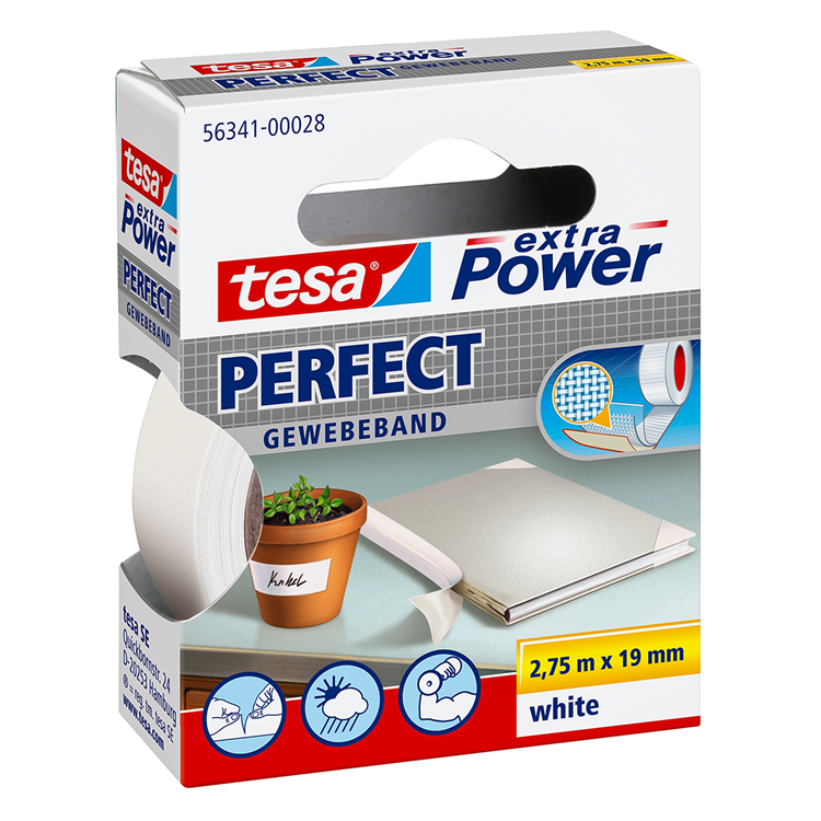 Tesa extra power perfect plakband - wit - 19 mm x 2,75 m