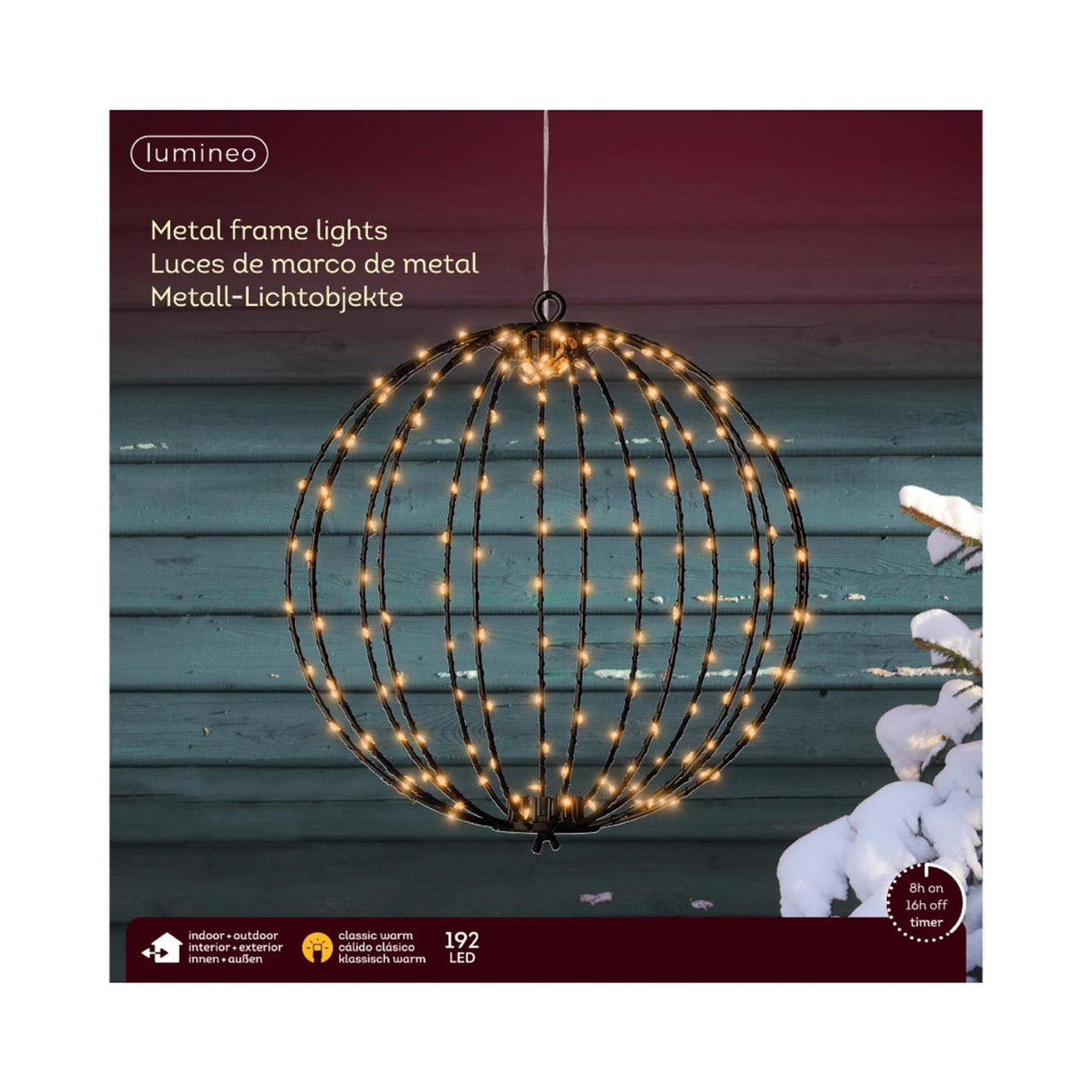 Lumineo lichtbol 192led metaal zwart met timer outdoor ø28cm klassiek warm