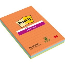 Post-it zelfklevende notes 3 x 90 vel 101 x 152 mm gelinieerd multikleur