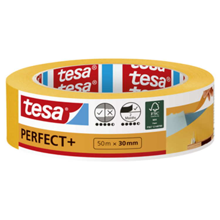 Tesa perfect+ - maskeringstape - 50m x 30mm - precisie verfwerk - washipapier