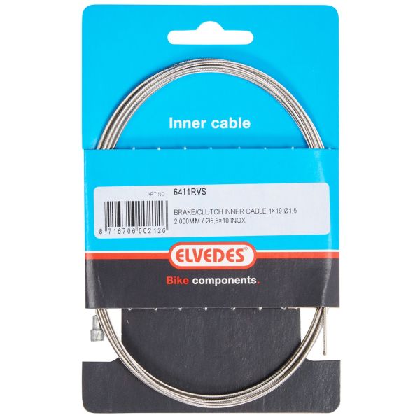 Elvedes rem binnenkabel 2 000 mm 1×19 draads rvs ø1,5mm met v-nippel ø5,5 × 10