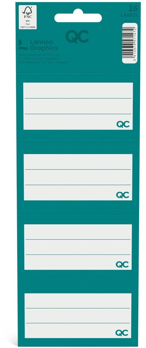 Qc colour zelfklevende schooletiketten - blauwgroen - set van 16 stuks