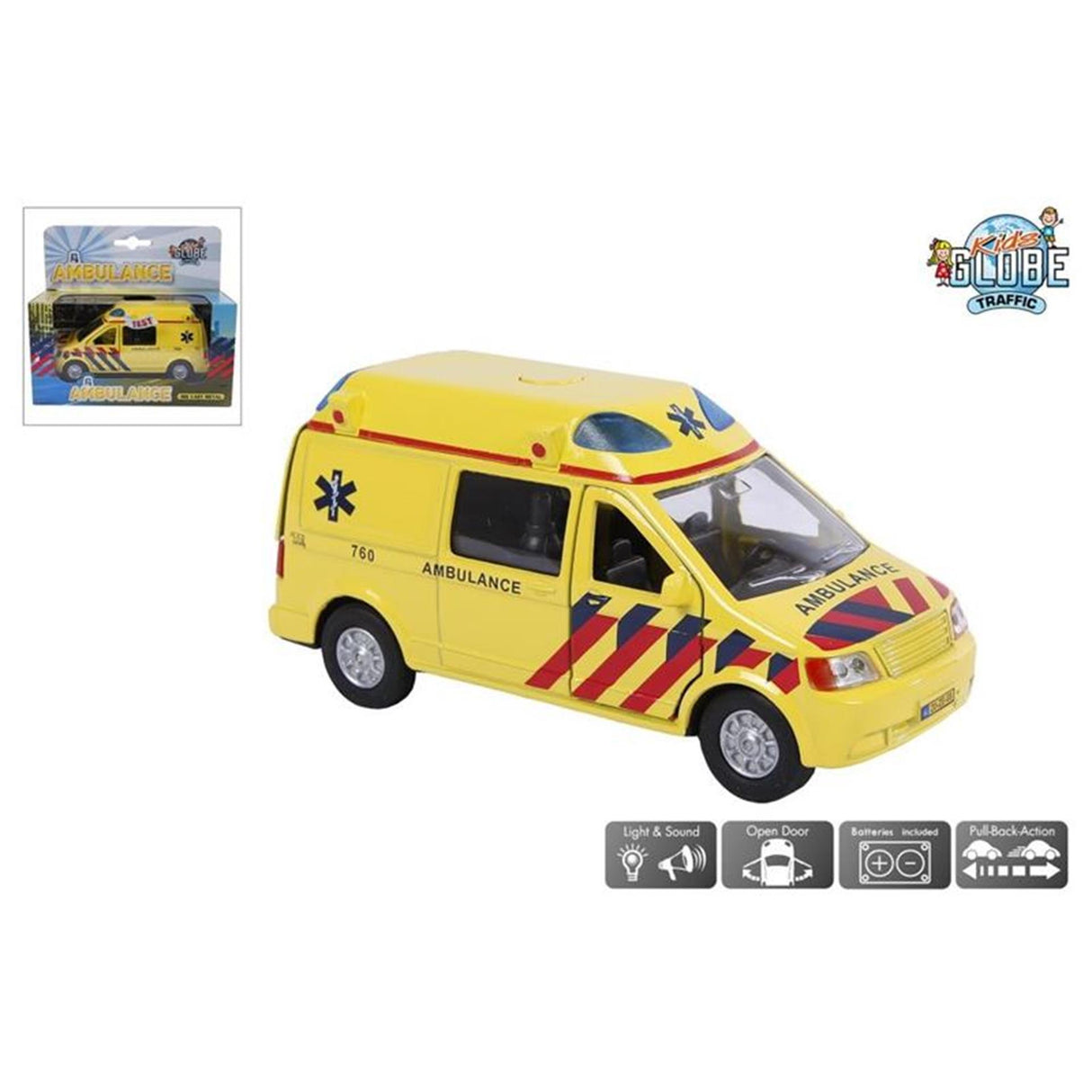 Kids globe die cast pull back ambulance met licht
