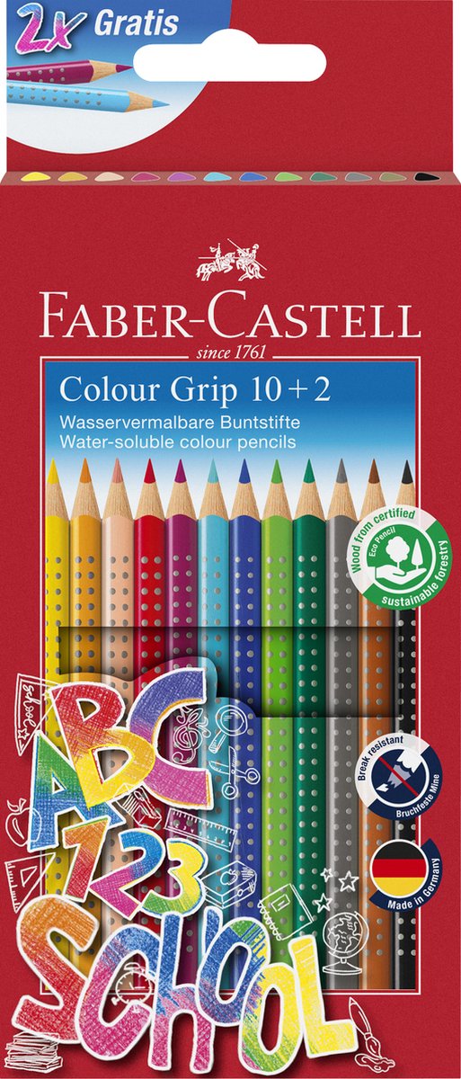 Faber-castell kleurpotloden - met grip - set 10+2 stuks - fc-201585