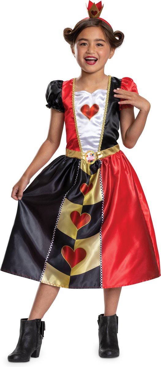 Disguise disney - alice in wonderland, hartenkoningin jurk classic, maat m (7-8 jaar), meisjes