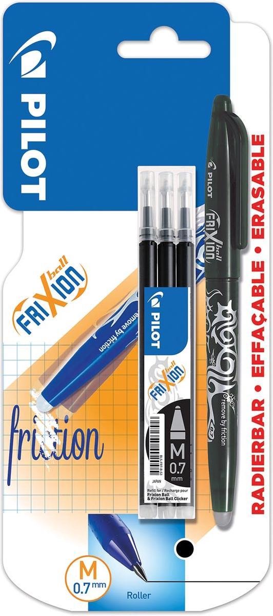 Pilot roller frixion ball zwart + 3 vullingen 0.7