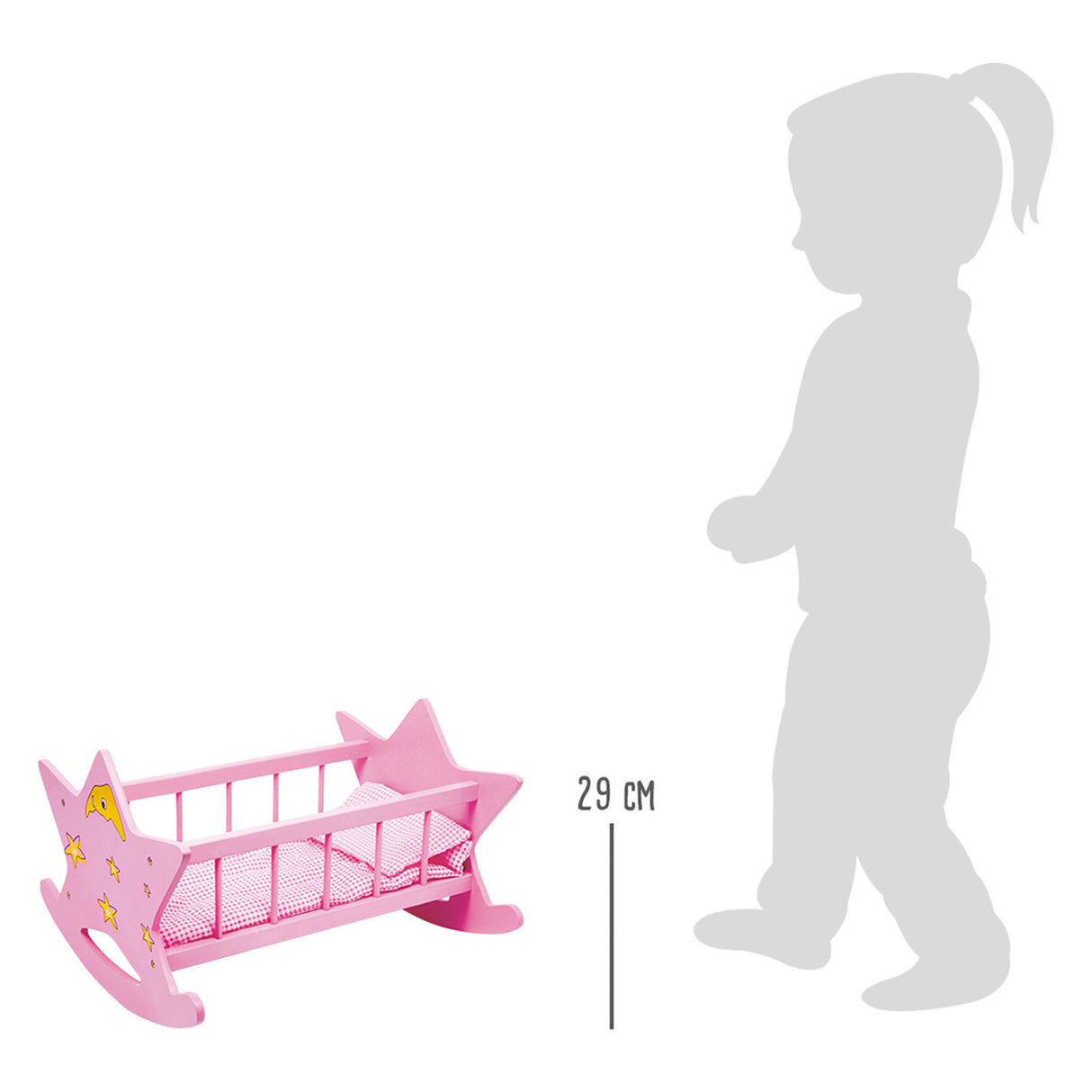 Small foot - houten poppenbed ster roze