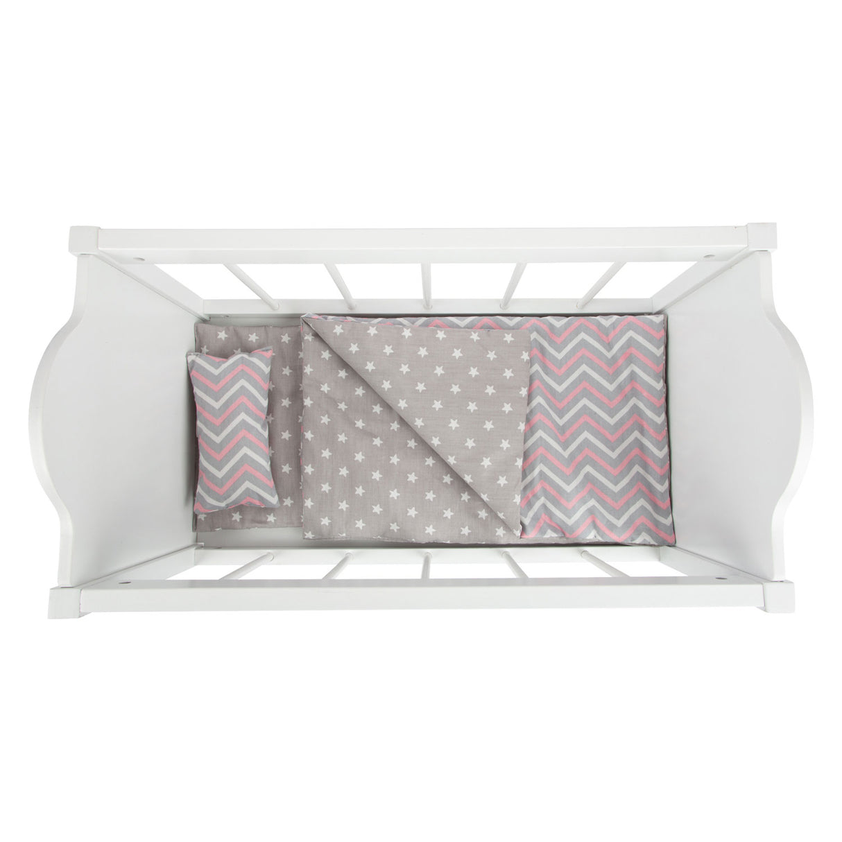 Small foot poppenbed met beddengoed junior 50 x 30 cm hout wit