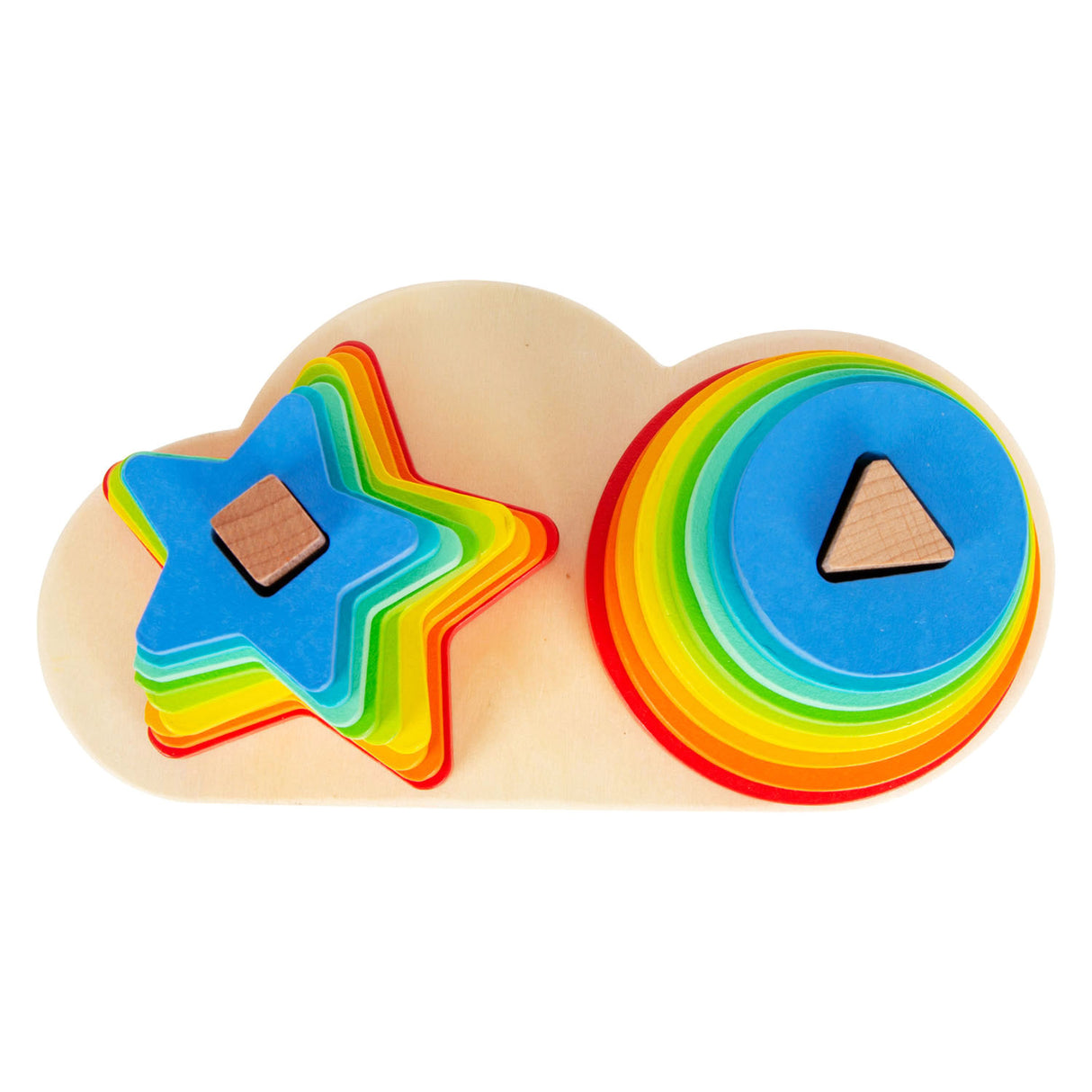 Small foot - houten stapeltoren regenboog cirkel en ster, 19dlg.