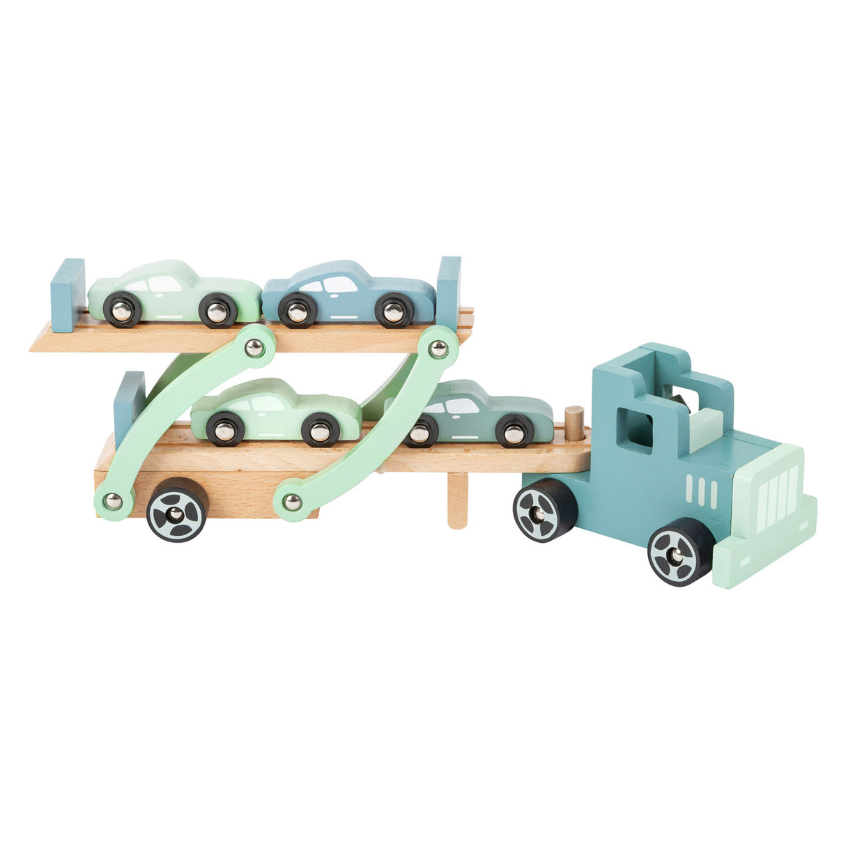 Small foot - houten vrachtwagen transporter chicago met auto's, 9dlg.