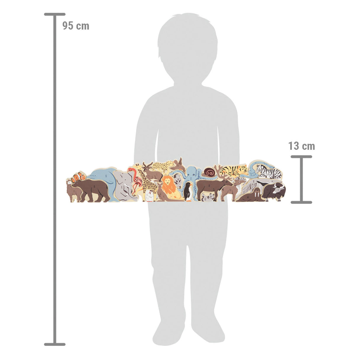 Small foot - houten letter en vormenpuzzel dieren, 26st.