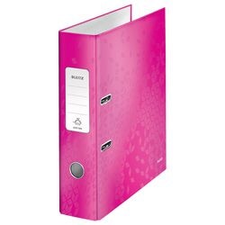 Leitz ordner 10050023 karton 80g m2 a4 breedte 8cm roze grijpgat rugetiket
