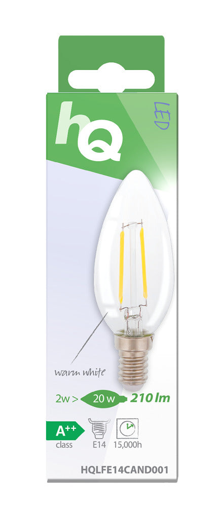 Hq lfe14cand001 led retro filament lamp e14 kaars 2 w 210 lm 2700 k
