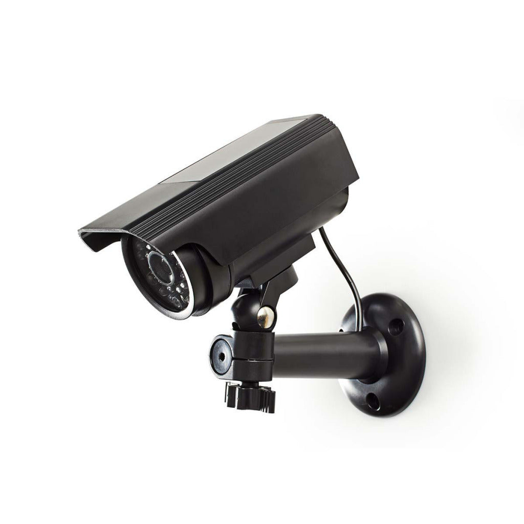 Nedis dummy beveiligingscamera - bullet - ip44 - batterij gevoed solar powered - buiten - inclusief muurbeugel - zwart
