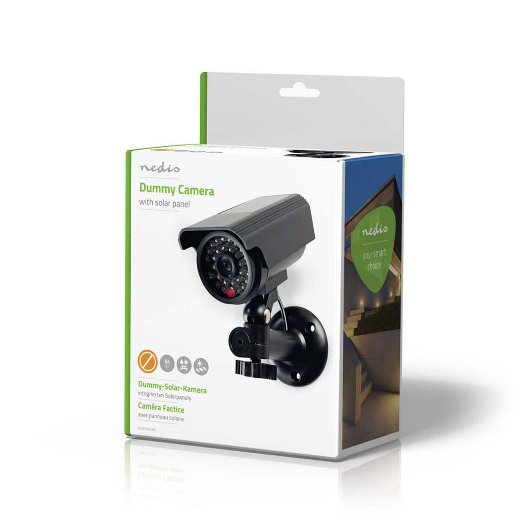 Nedis dummy beveiligingscamera - bullet - ip44 - batterij gevoed solar powered - buiten - inclusief muurbeugel - zwart