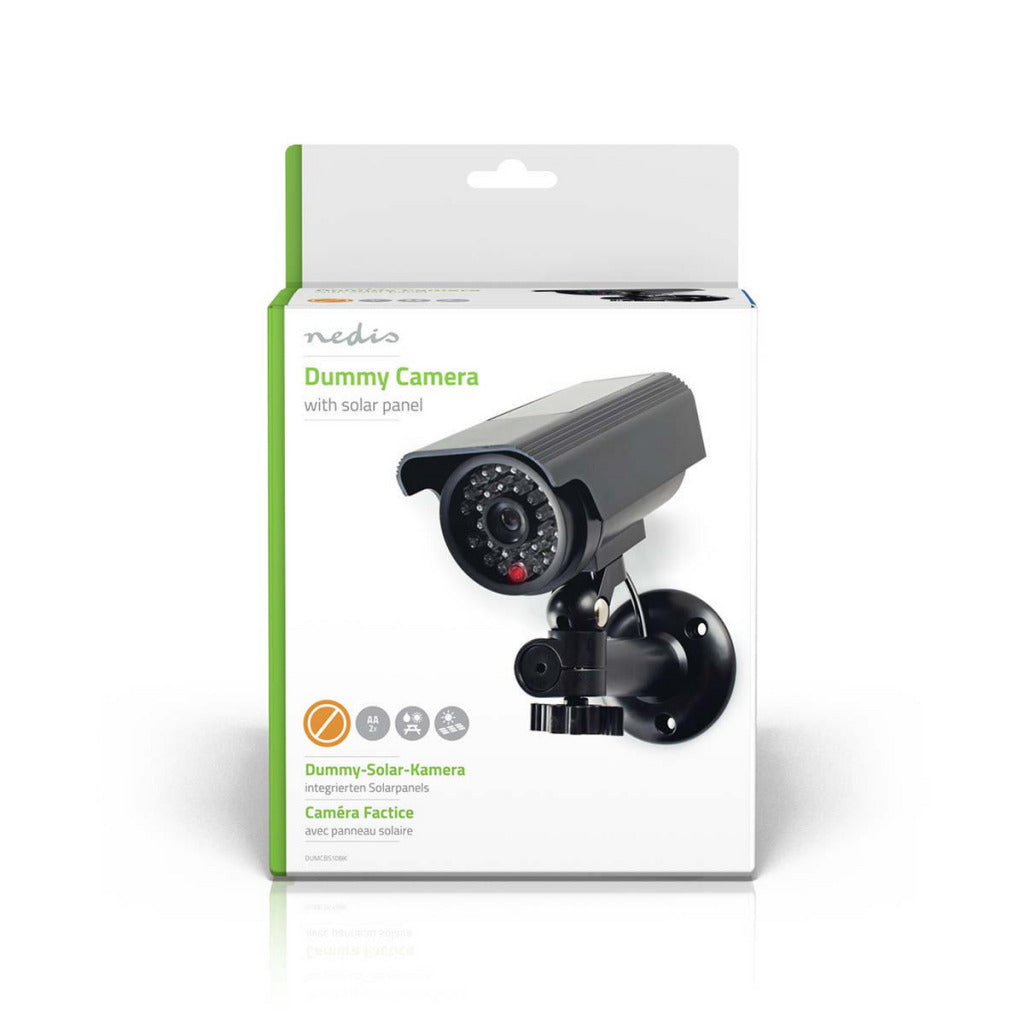 Nedis dummy beveiligingscamera - bullet - ip44 - batterij gevoed solar powered - buiten - inclusief muurbeugel - zwart