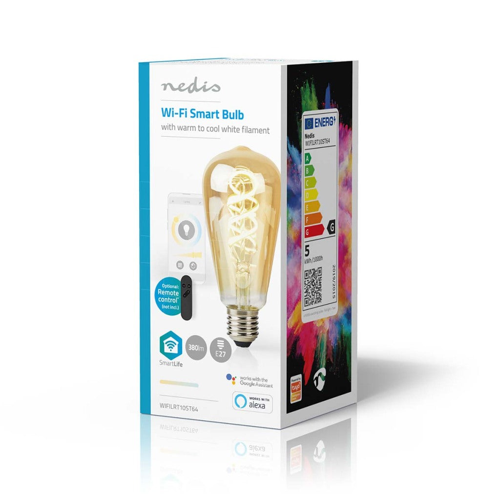 Nedis wifilrt10st64 smartlife led filamentlamp wi-fi e27 360 lm 4.9 w warm to cool white 1800 - 6500 k glas android trade; ios st64
