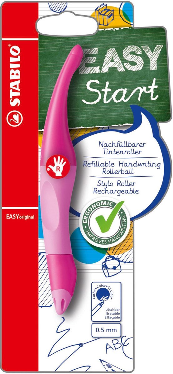 Stabilo easyoriginal - ergonomische rollerball - rechtshandig - blauwe inkt - navulbaar - roze