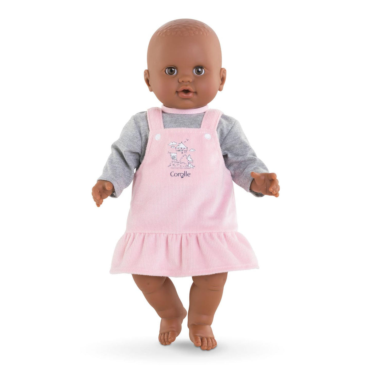 Corolle poppenjurk met shirt - babypop kleding 36cm roze grijs.