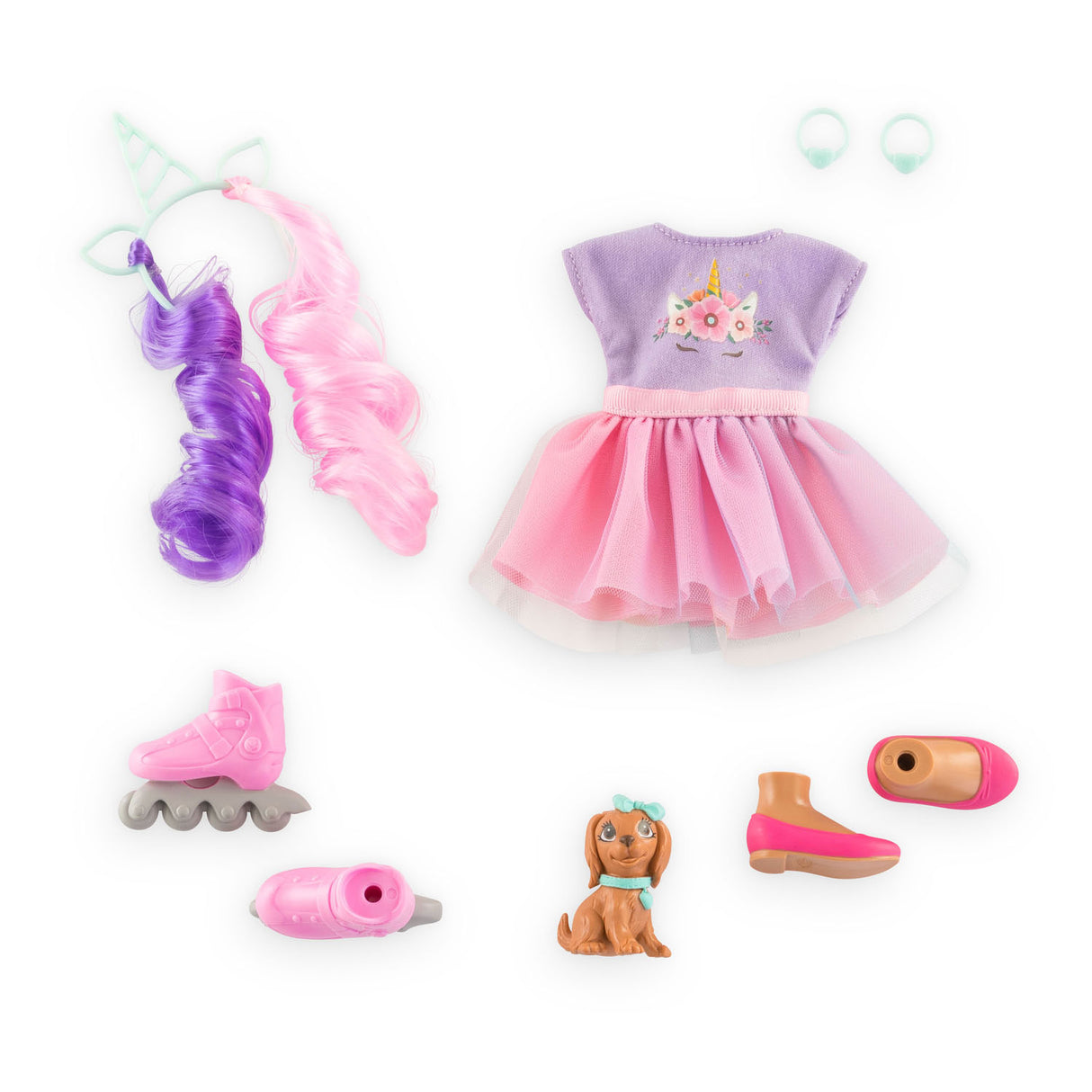 Corolle modepop luna eenhoorn met accessoires en hond - 28 cm.