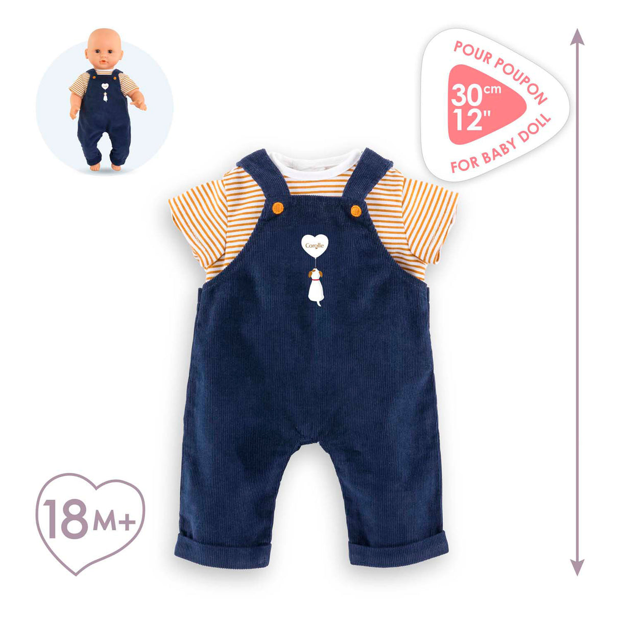 Corolle t-shirt en marineblauw overall, 30cm