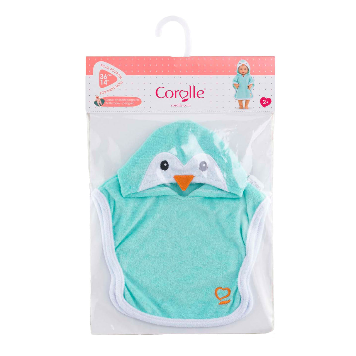 Corolle badcape babypop pinguin 36cm - poppenaccessoire blauw.