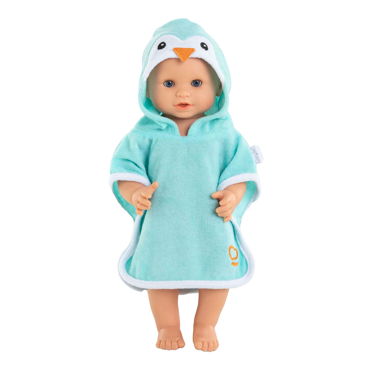 Corolle badcape babypop pinguin 36cm - poppenaccessoire blauw.