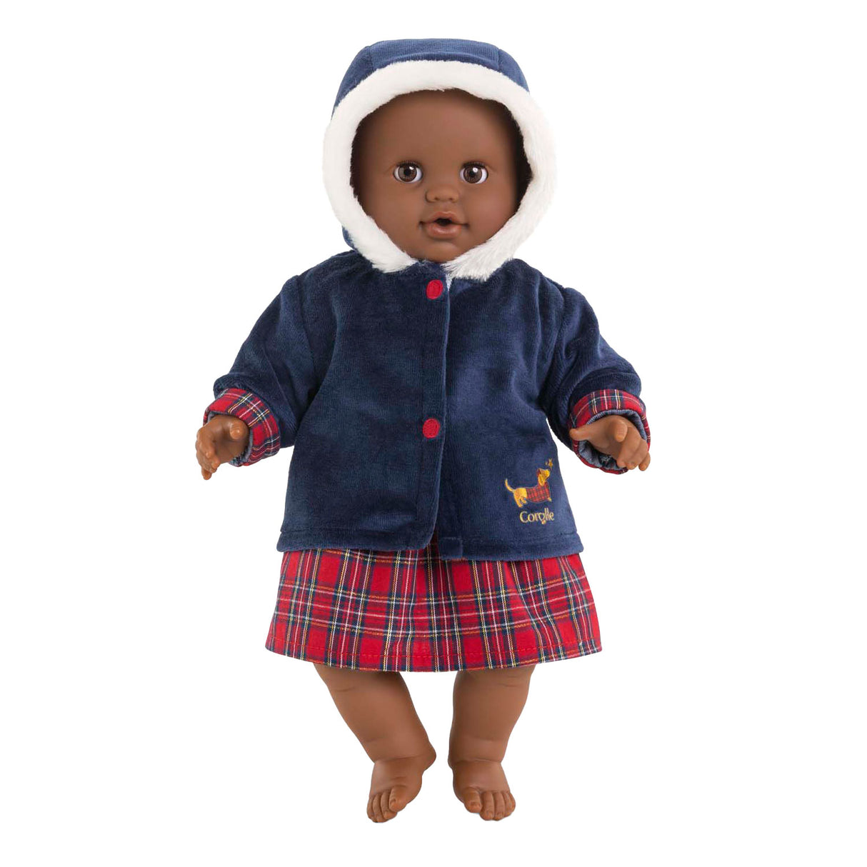 Corolle babypop winterjas - donkerblauw, bontkraag, 36cm poppen.