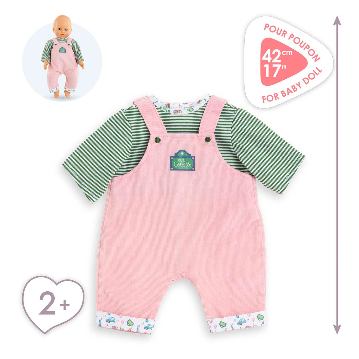 Corolle poppenkleding babypop 42cm - t-shirt en overall - kleurrijke outfit.