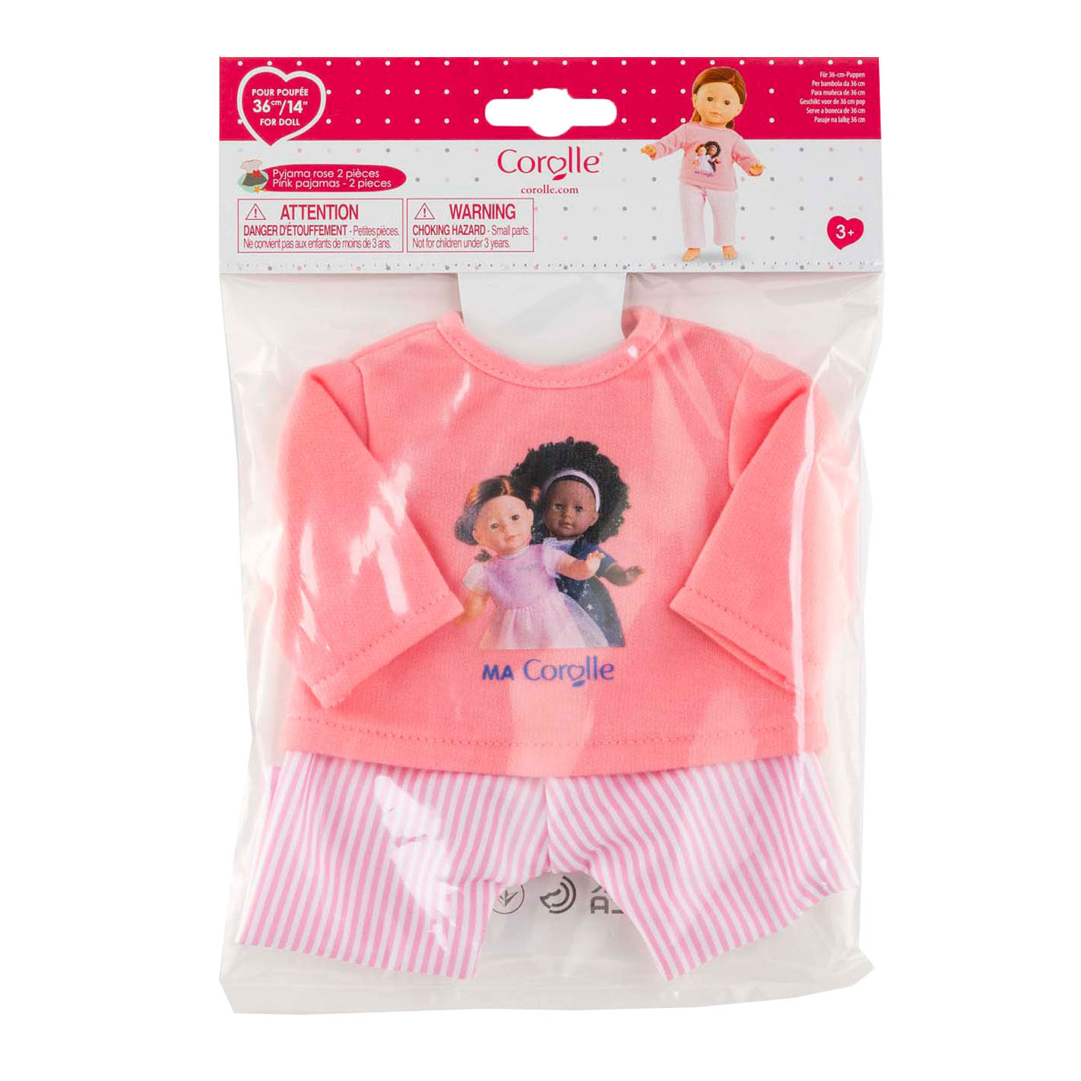Corolle poppen pyjama roze 36cm - poppenkleding set.