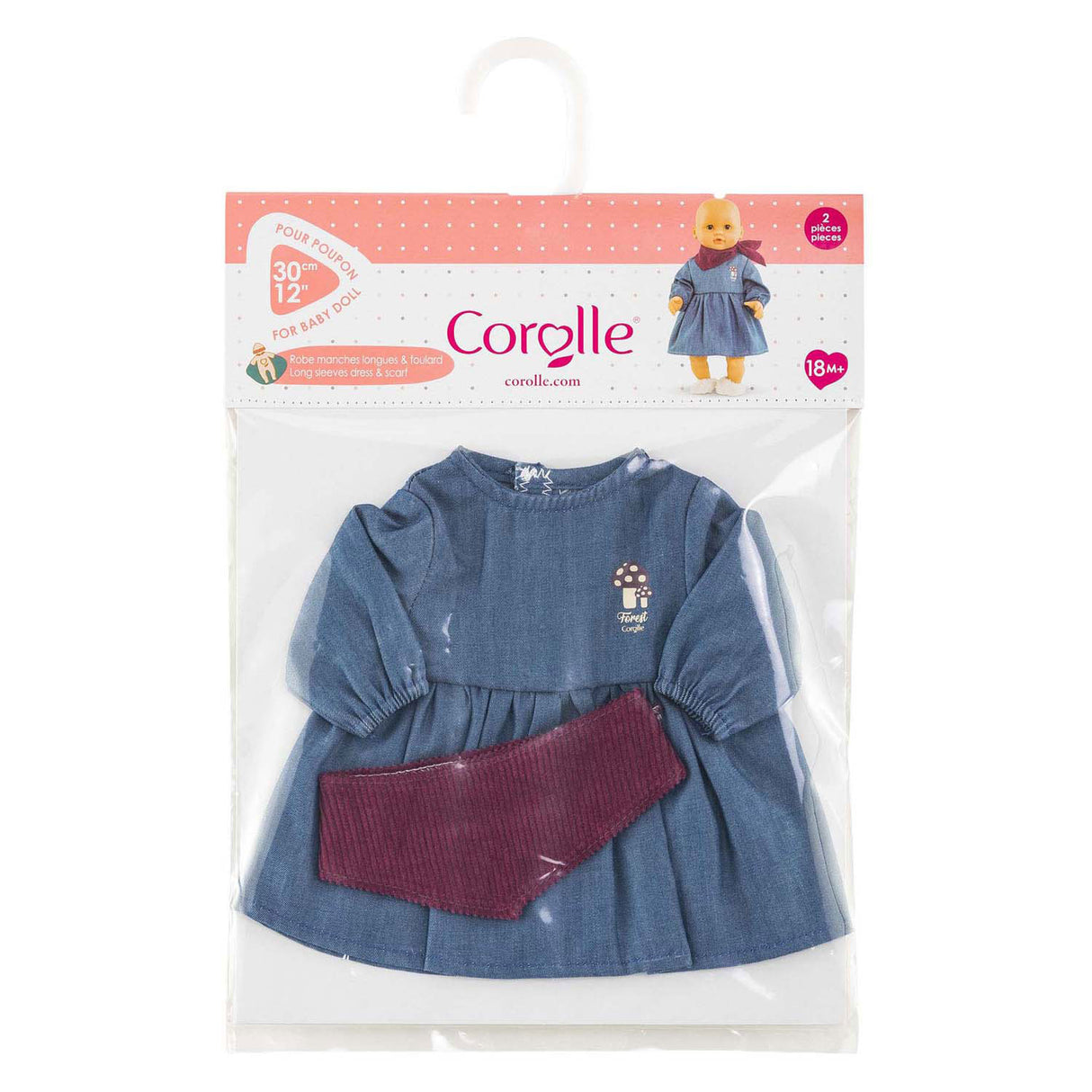 Corolle poppenkleding jeans jurk met sjaal voor 30cm pop denim.