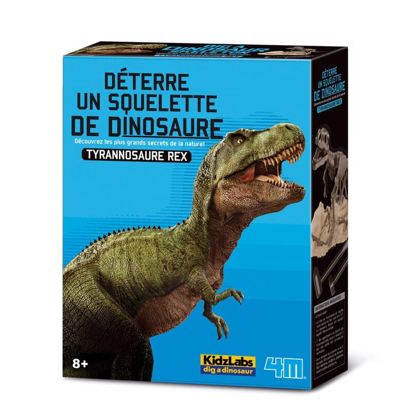 4m graaf je dino op - t-rex - wetenschap en spel - opgraafkit en modelbouw skelet - kidzlabs - 8+