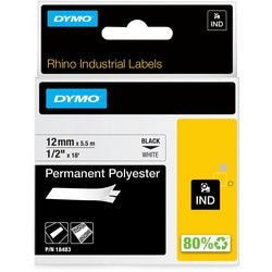 Dymo tape polyester rhino 12mmx5,5m zwart wit