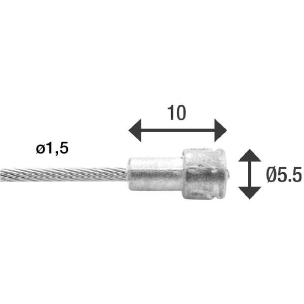 Elvedes rem binnenkabel 2 000 mm 1×19 draads rvs ø1,5mm met v-nippel ø5,5 × 10